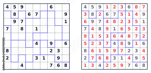 Quadro em tela Hard Sudoku puzzles with number grids for strategy and gameplay