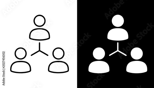 Quadro su tela Organizational Chart Icons: Simple line art icons depicting a hierarchical structure with one leader and two subordinates, presented in both black and white versions for versatile design use