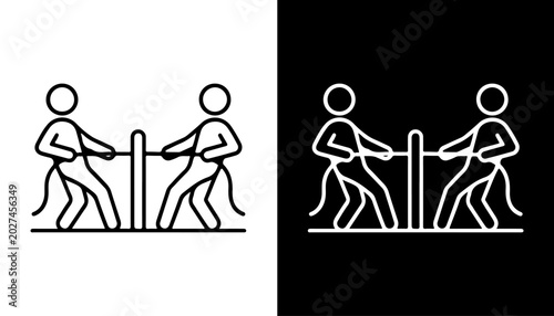 Εκτύπωση καμβά Tug of War Iconography: Two stylized figures engage in a classic tug-of-war, representing competition, conflict, and opposing forces, depicted in bold monochrome line art
