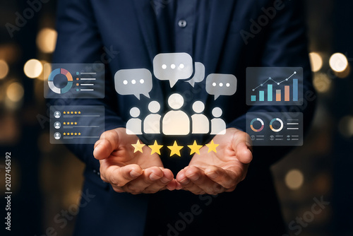 Customer Satisfaction and Client Feedback Analytics Concept with Five Star Rating