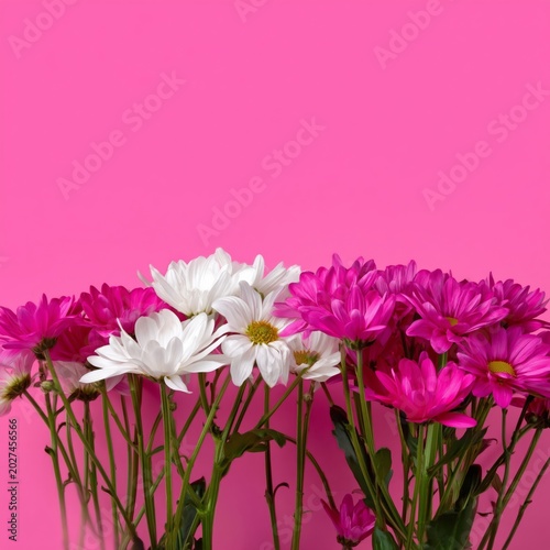 Colorful Flowers With Pink Background on a Sunny Day in a Garden Setting