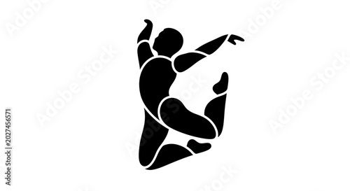 Valokuva Dynamic dancer silhouette in mid-air jump, abstract modern art, black on white b