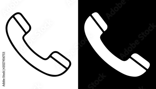 Quadro su tela Telephone Receiver Icon: A simple and iconic representation of a telephone handset, displayed in both black and white outlines against contrasting backgrounds