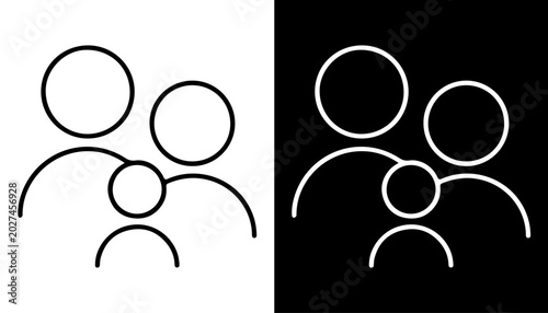Photography Family Unit Icon: A minimalist line art icon depicts a stylized representation of a family unit, with two larger circles above a smaller circle, symbolizing parents and a child
