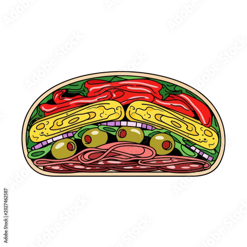 Foto Delicious Sub Sandwich Layers - Illustration of Fresh Ingredients
