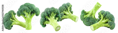 Photos Set of fresh broccoli florets in different positions, isolated on cutout transpa