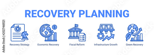 Cuadro en lienzo Recovery Planning web banner icon concept, with Recovery Strategy, Economic Recovery, Fiscal Reform, Infrastructure Growth