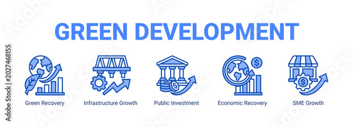 Foto Green Development web banner icon concept, with Green Recovery, Infrastructure Growth, Public Investment, Economic Recovery