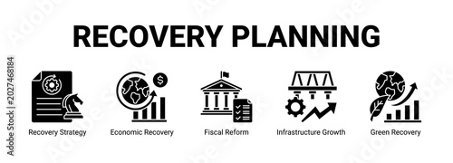 Foto Recovery Planning web banner icon concept, with Recovery Strategy, Economic Recovery, Fiscal Reform, Infrastructure Growth