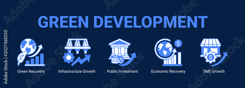 Foto Green Development web banner icon concept, with Green Recovery, Infrastructure Growth, Public Investment, Economic Recovery