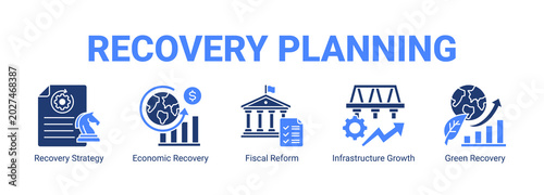 Bild auf Leinwand Recovery Planning web banner icon concept, with Recovery Strategy, Economic Recovery, Fiscal Reform, Infrastructure Growth