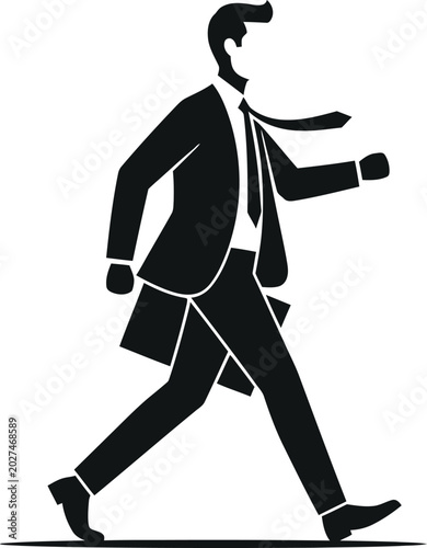 Slika na platnu A businessman in a suit walking quickly isolated on transparent background