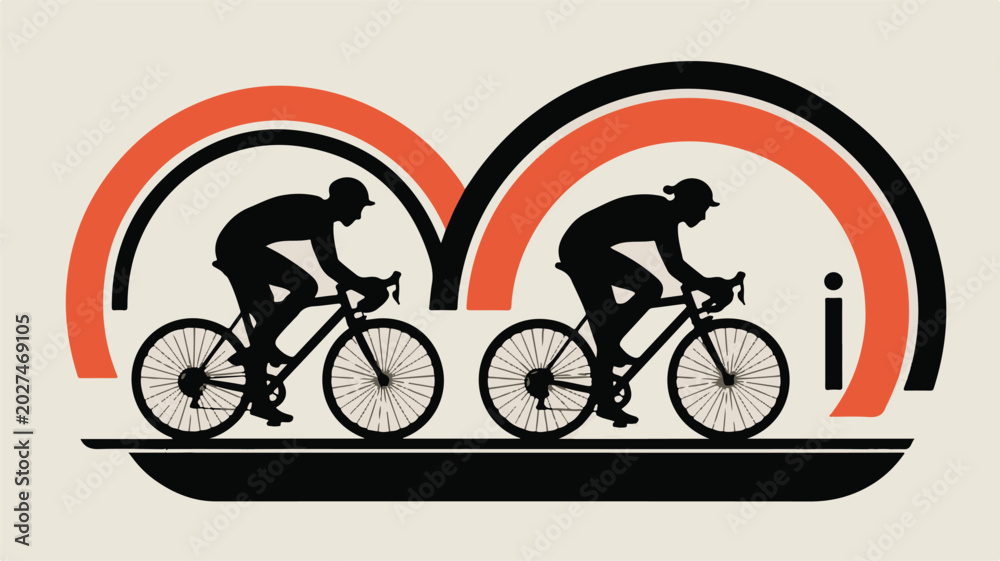 Fototapeta premium Dynamic Cycling Athlete Silhouette Set - Vector Illustration of Road