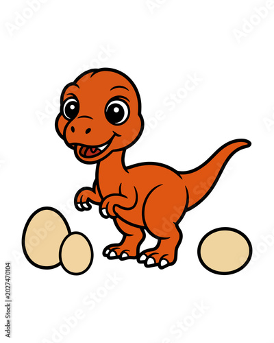 Cute cartoon dinosaur sitting with eggs