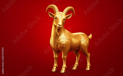 Chinese New Year, year of the goat. Chinese goat on a red background, with copy space 2027