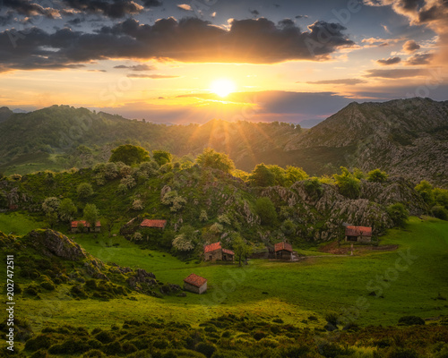 Spring sunset in picos de europa national park, Asturias, Spain