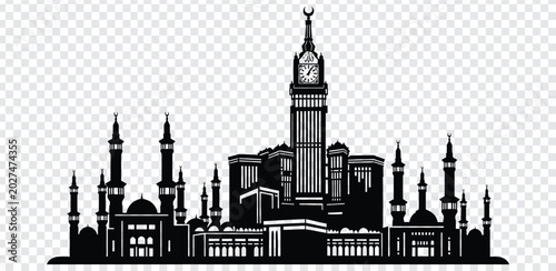Cuadro en lienzo Silhouette of the abraj al bait towers and masjid alharam in mecca, saudi arabia