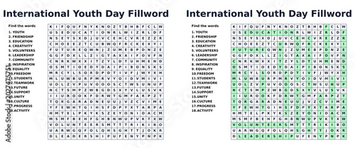 International Youth Day word search puzzle for educational activity  