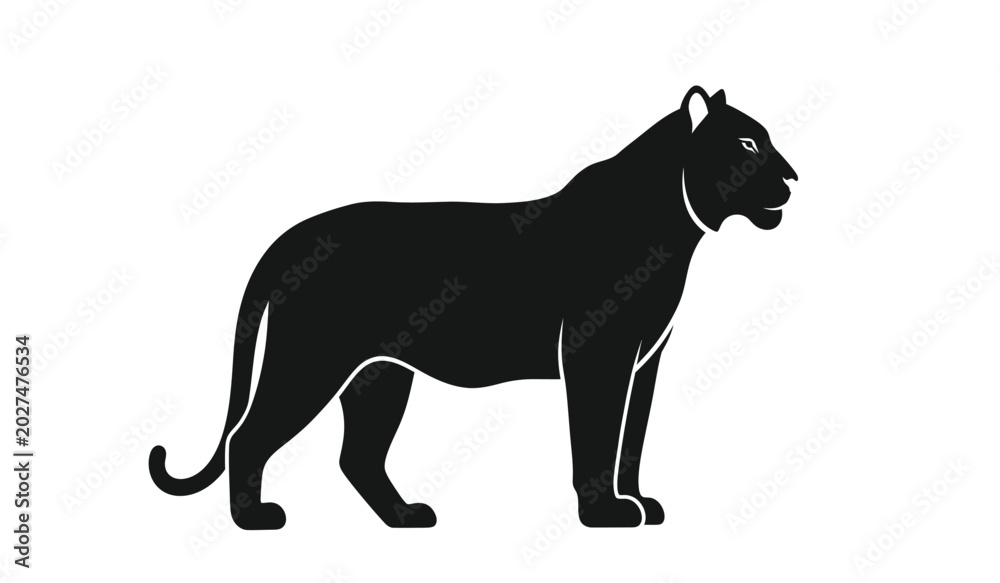 Fototapeta premium Black panther standing in profile a striking animal silhouette against a white background silhouette high quality professional detailed modern elegant stylish clean crisp vibrant