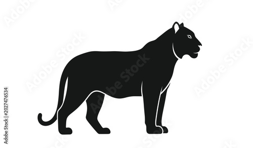 Canvas Print Black panther standing in profile a striking animal silhouette against a white b
