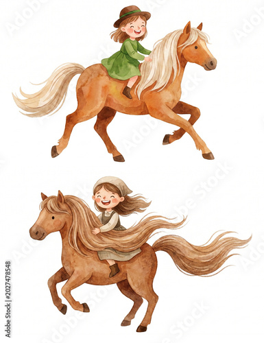 Girl riding horse with joy in a playful style  