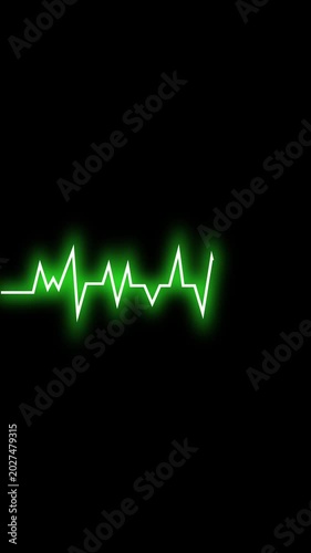 Green neon heartbeat EKG line on black background. Green neon heartbeat EKG line. Green neon heartbeat EKG heart rate.