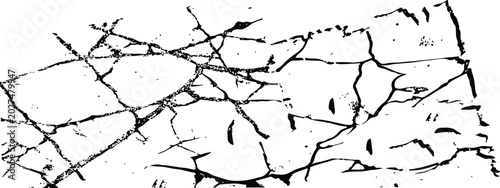 Canvas Print Cracked and fractured abstract black lines on white background texture