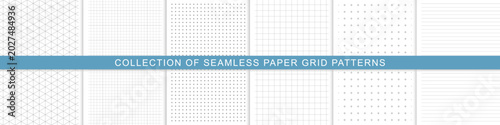 Minimal Seamless Paper Grid Patterns Collection, Notebook Graph Grids of Dots, Squared, Lined Stroke, Crosses and Triangle, Modern Clean Stationery Writing Guide for Design, Education and Architecture