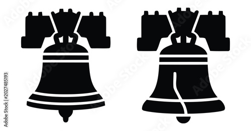 Photos liberty bell silhouettes on white background two views of historic american free