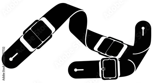 Canvas Print Black Guitar Strap with Buckles, Isolated on White