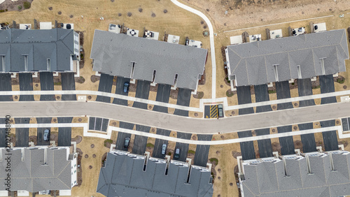 Aerial view of multi family residential townhouses block architecture