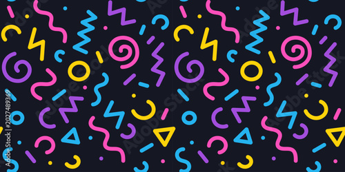 Canvastavla Seamless abstract geometric pattern with vibrant retro doodle design