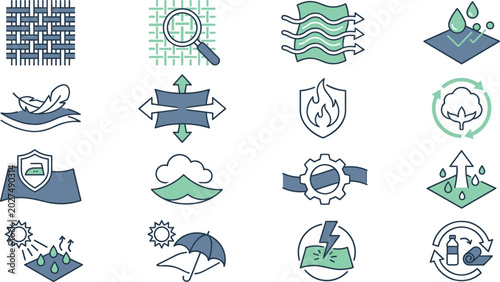 Foto Fabric Performance and Textile Technology Icon Set with Waterproof, Breathable,