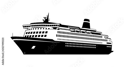 Detailed black ship silhouette against a white background a modern cruise liner illustration silhouette high quality professional detailed elegant stylish clean crisp vibrant colorful