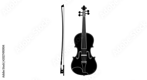 Canvastavla Black violin and bow illustration on a white background a musical instrument sil