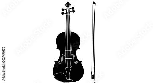 Tableau sur toile Black violin and bow illustration on a white background a detailed musical instr