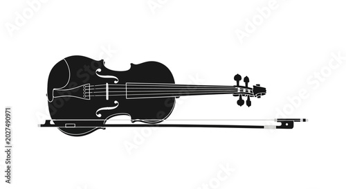 Tableau sur toile black violin and bow silhouette against a white background musical instrument si