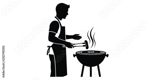 man grilling food silhouette on transparent background