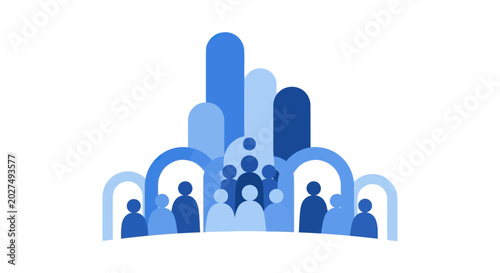 Diverse Group of People in Abstract Blue Community Design
