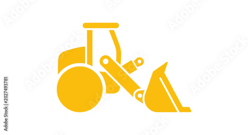 Billede på lærred Yellow Backhoe Loader Icon Isolated on White Background