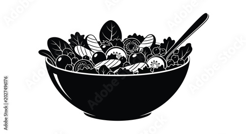 Salad in bowl silhouette on transparent background