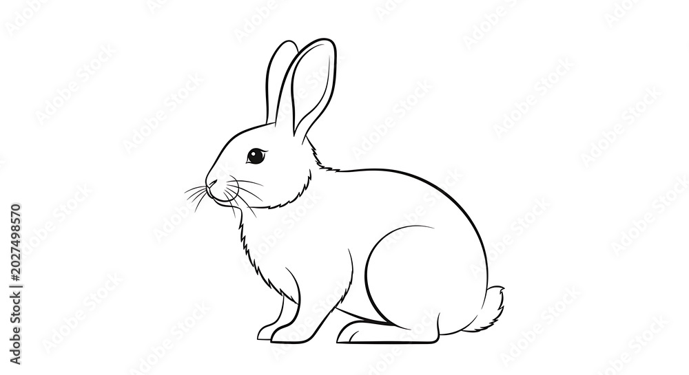 Obraz premium Simple Black Line Rabbit Sitting on Clean White Background