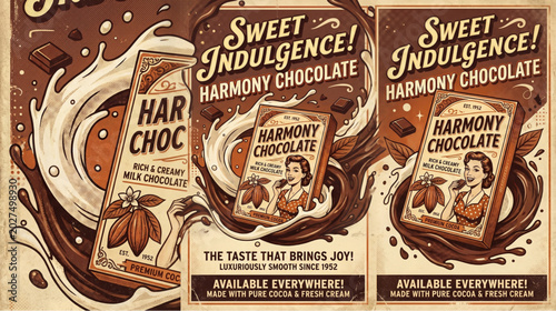 Vintage harmony chocolate bar advertisements with chocolate, advertisement