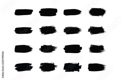 Black brush strokes rectangles set on white background for design projects.