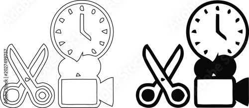 Movie Editing Scissors and Clock Timer Film Camera Icon 4k Ultra HD