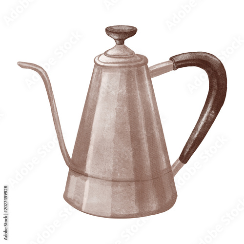 Photos Watercolor illustration of a metal gooseneck coffee kettle