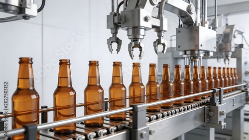 Bottles on automated production line
