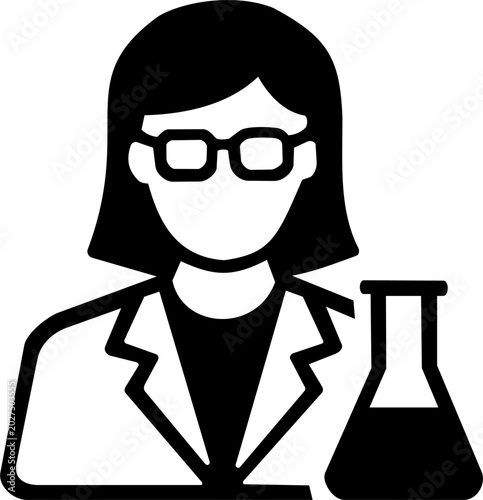 Scientist research female avatar icon, woman laboratory worker with chemical flask silhouette vector symbol