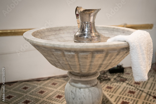 Konstfotografi Catholic baptismal font prepared for baptism