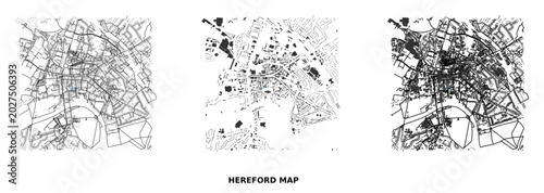Bild auf Leinwand Urban morphology analysis maps of hereford city center showing street networks a